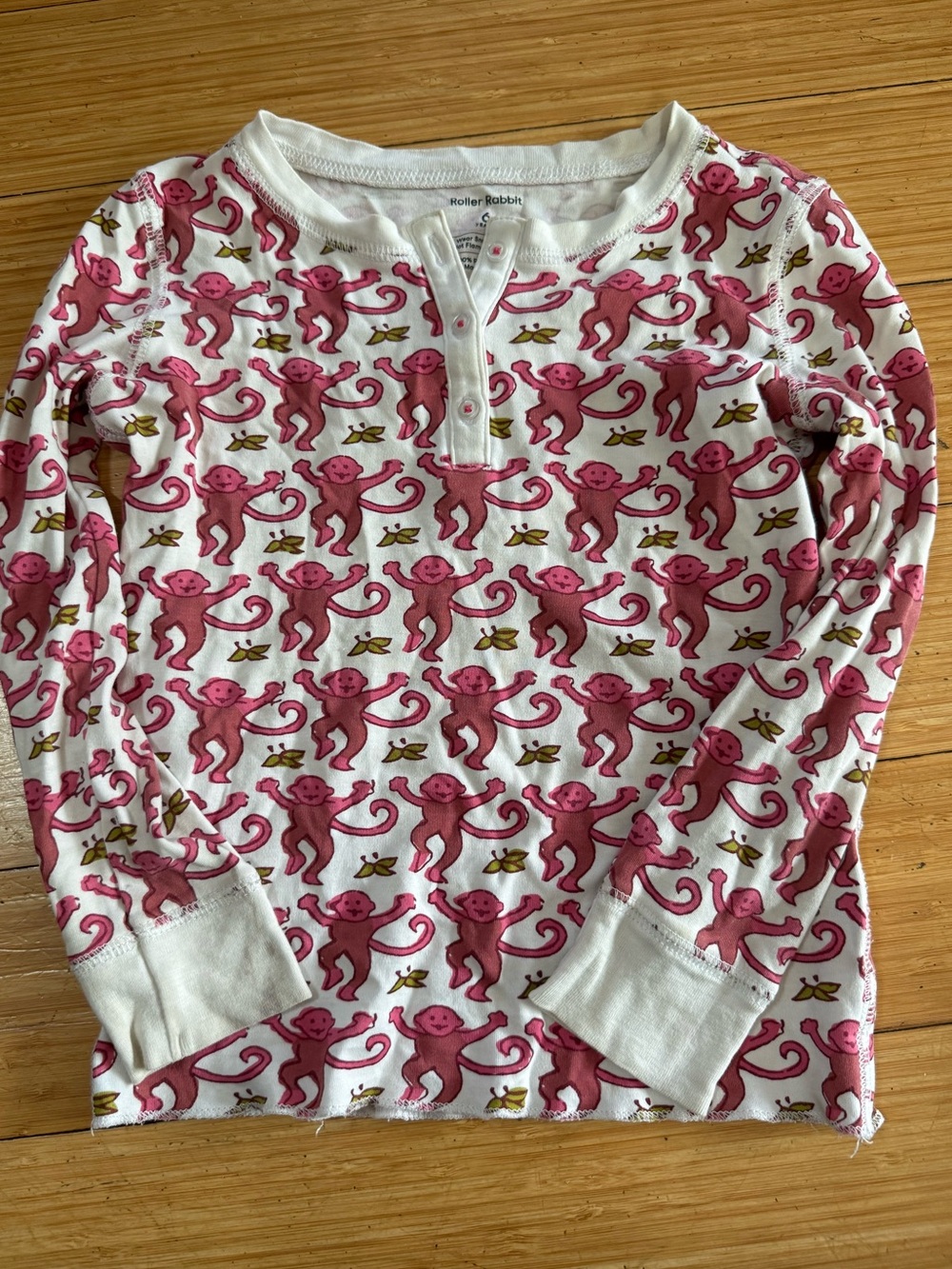Roller Rabbit White Henley with Pink Monkey Print